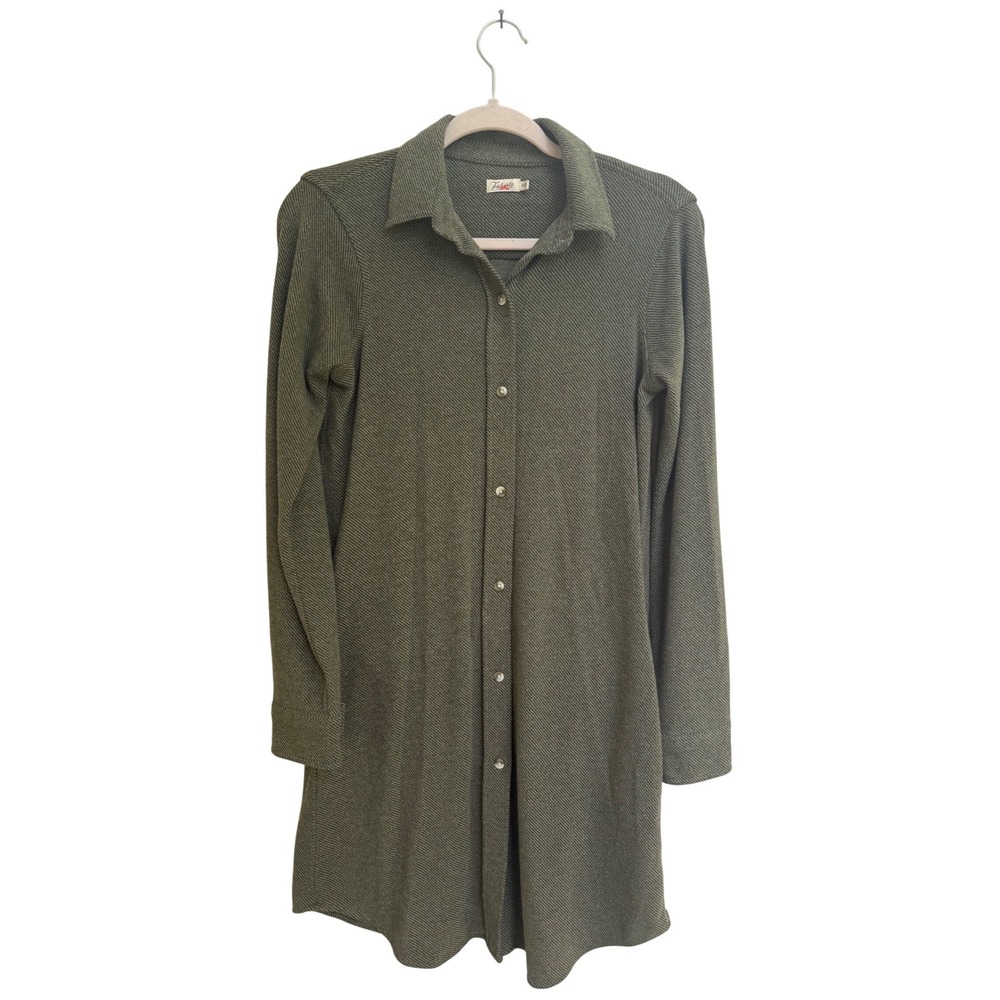 Faherty Legend Sweater Olive Green Textured Knit Button Front Dress Size XS